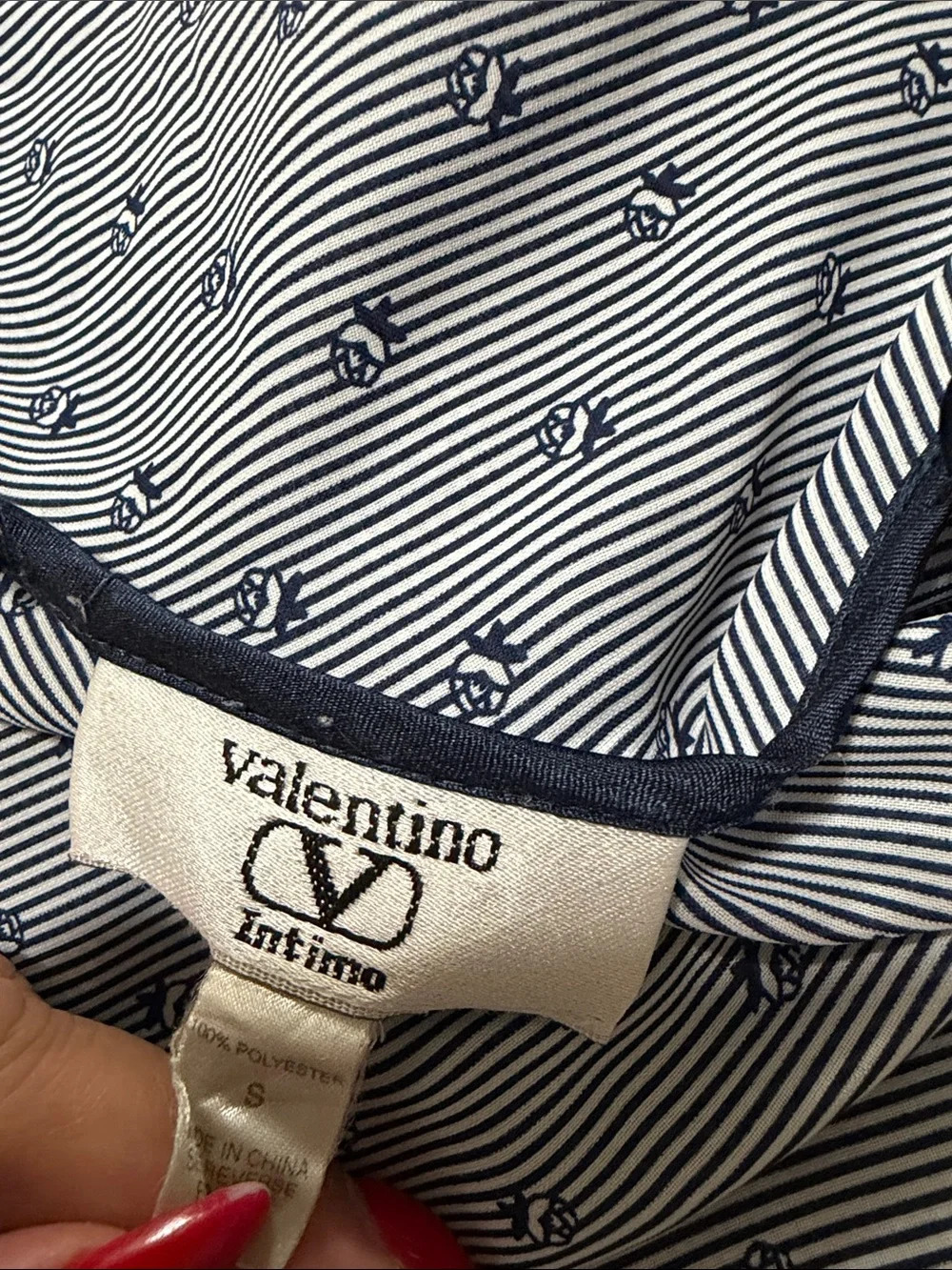 Vintage y2k Valentino navy Blue Slip Dress with rose print - Picture 6 of 6